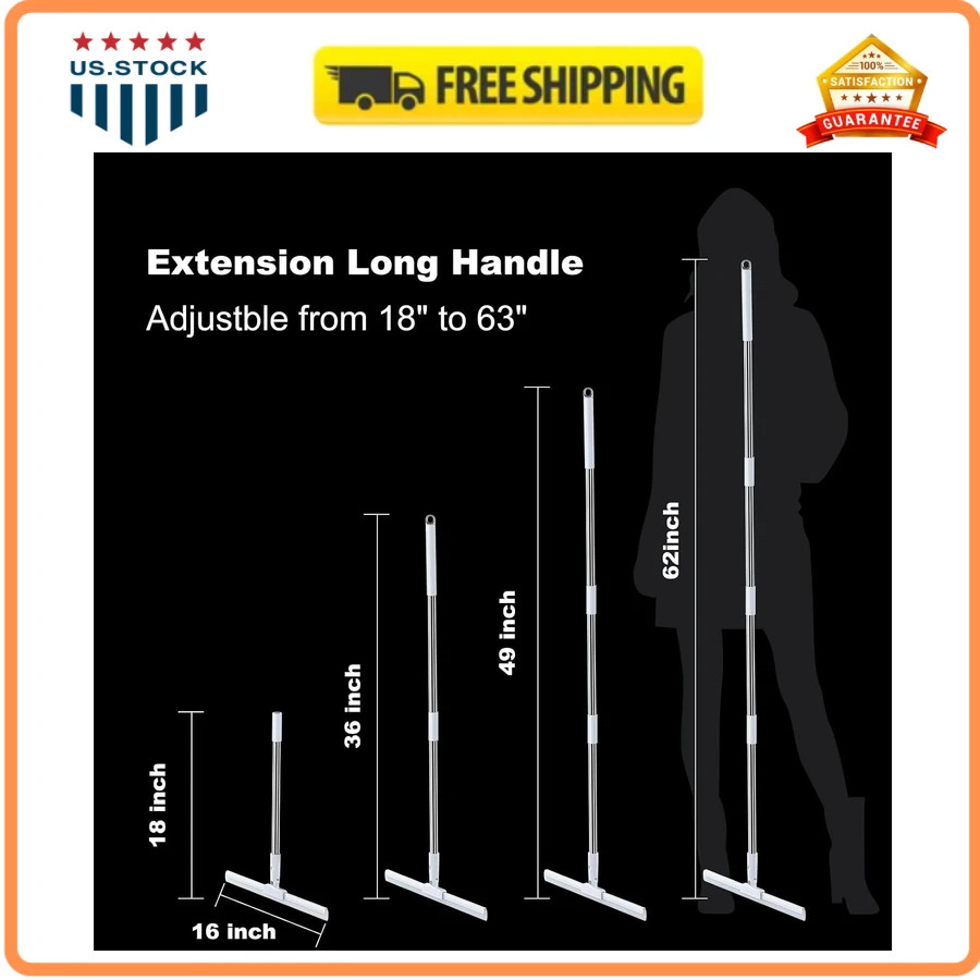 62′ Rubber Squeegee Broom Floor Cleaner Pet Hair Remover Long Handle Magic Broom