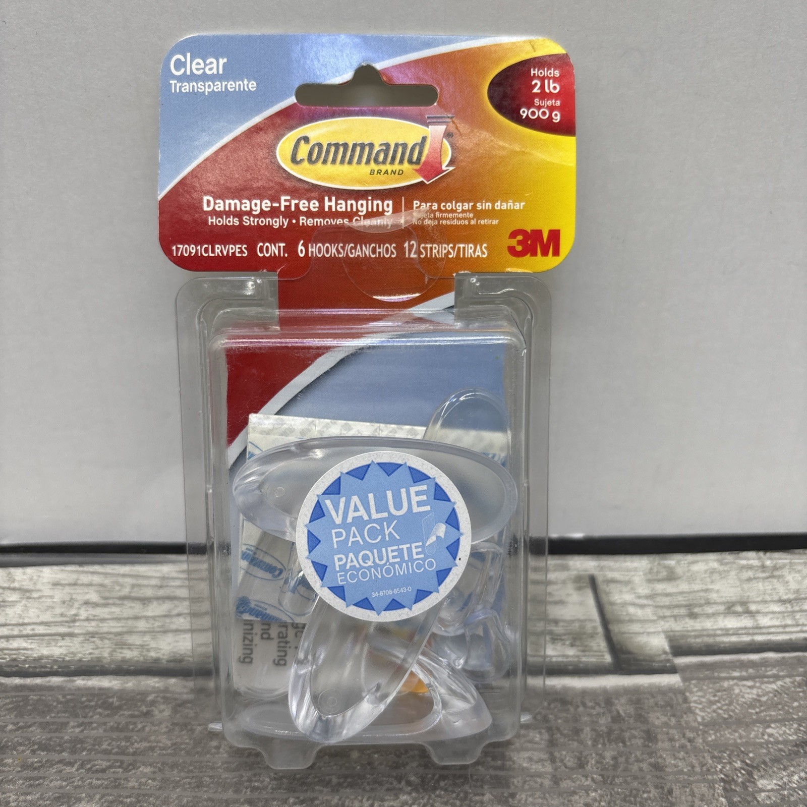 3M Command Clear Medium Hooks, Holds 2 lb, Pack Of 6 Hooks And 12 Strips {54}
