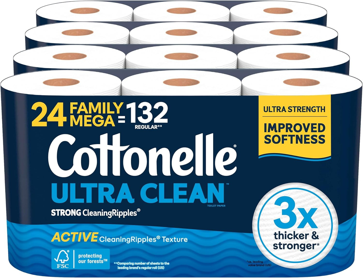 Cottonelle Ultra Clean Toilet Paper, 24 Mega Rolls (132 Regular Rolls)