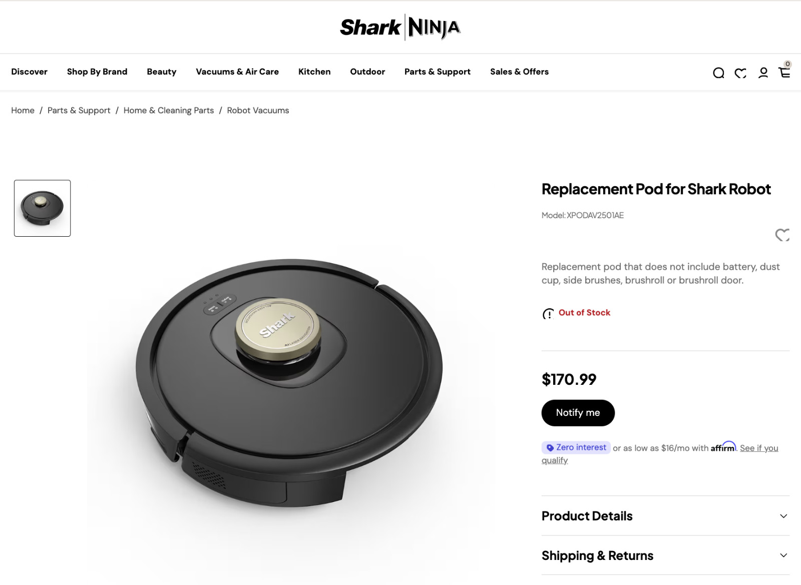 NIB Shark AI Ultra Pod Vacuum Part Housing Model XPODAV2501AE X3 OEM