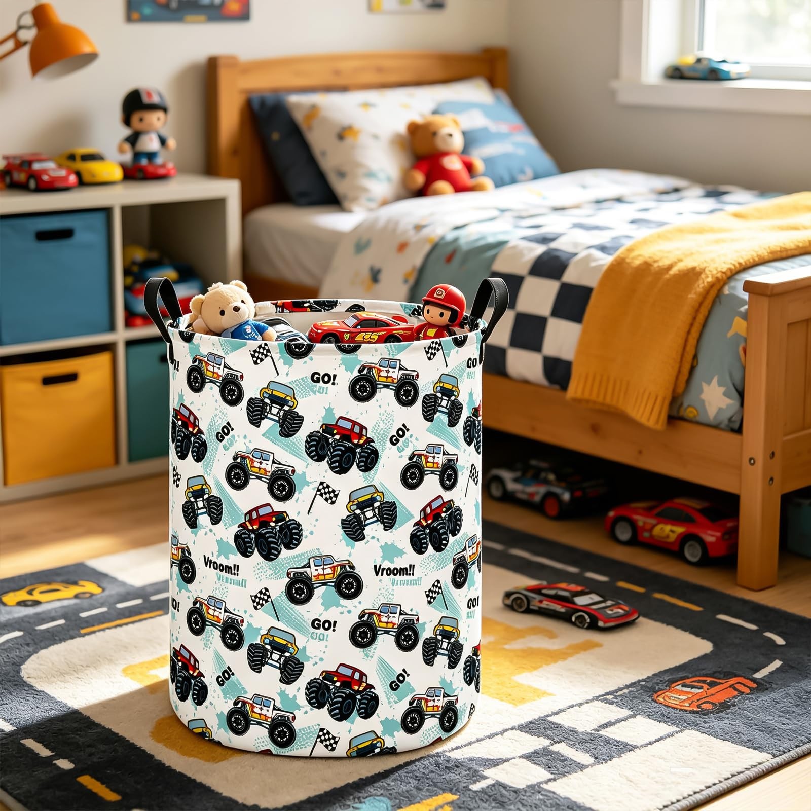 Monster Truck Laundry Hamper Large Canvas Fabric Lightweight Storage Basket/T…