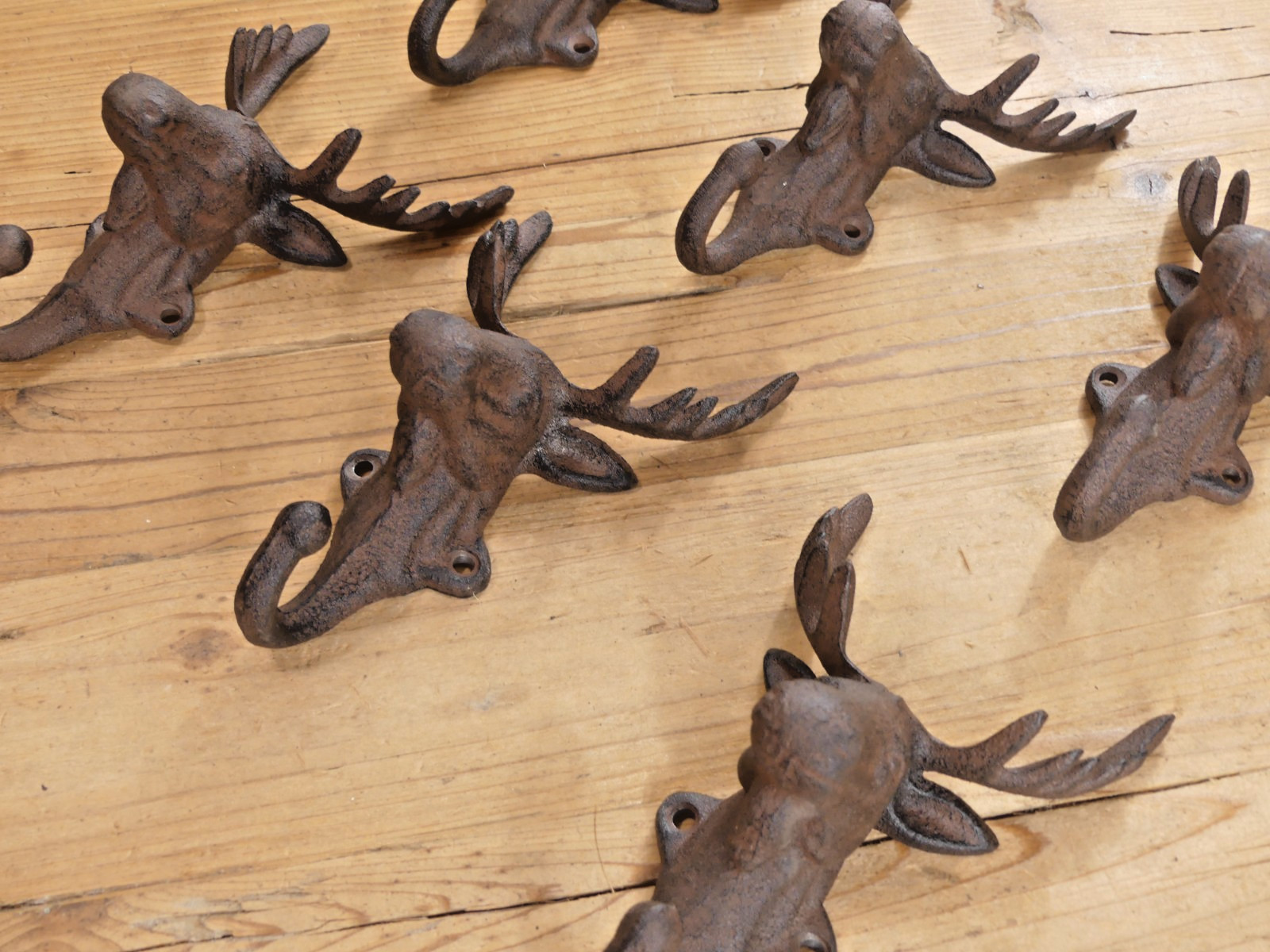 6 Rustic Elk Deer Moose Head Hooks Cast Iron Coat Hook Rack Restoration Hat