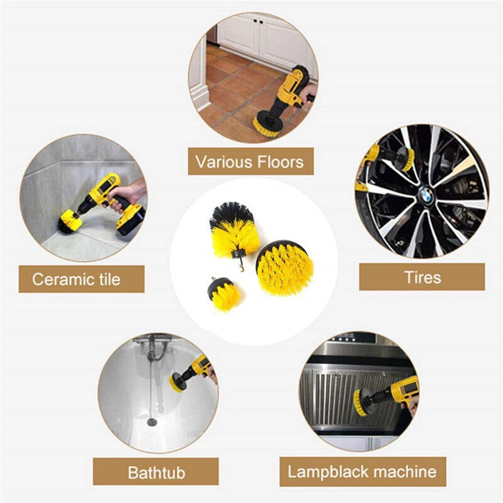 Drill Brush Set Power Scrubber Drill Attachments For Carpet Tile Grout Cleaning