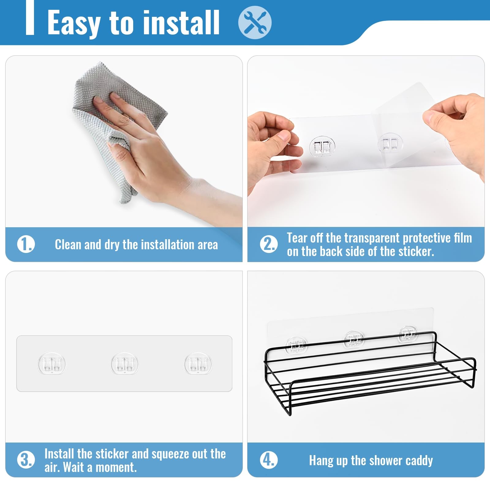 15 Pack Shower Caddy Adhesive Replacement Strong No Drilling Shower Shelf Ad…