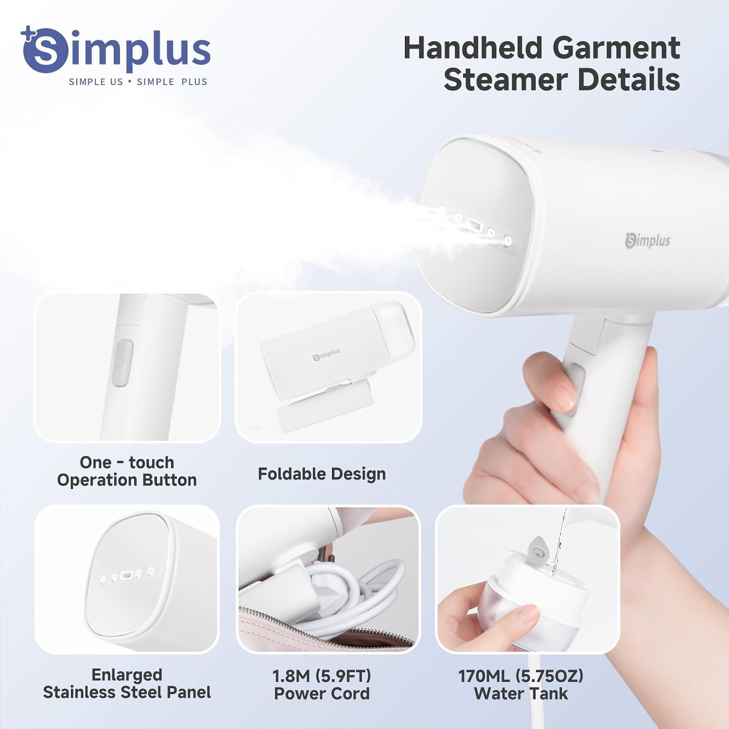 Simplus Travel Steamer for Clothes, Foldable 1200W Handheld Mini Steamer