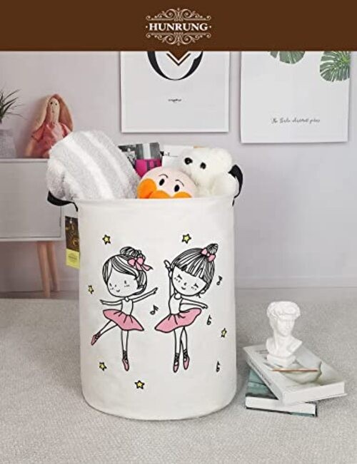 Laundry Hamper,Large Canvas Fabric Lightweight Storage Round-Dancing girl