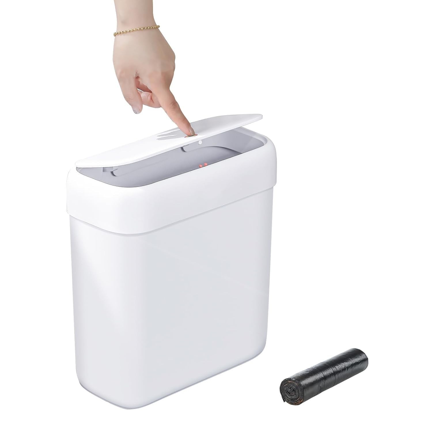Cubo de basura pequeño con tapa para baño , 10 L / 2.7 galones, delgado, con tap