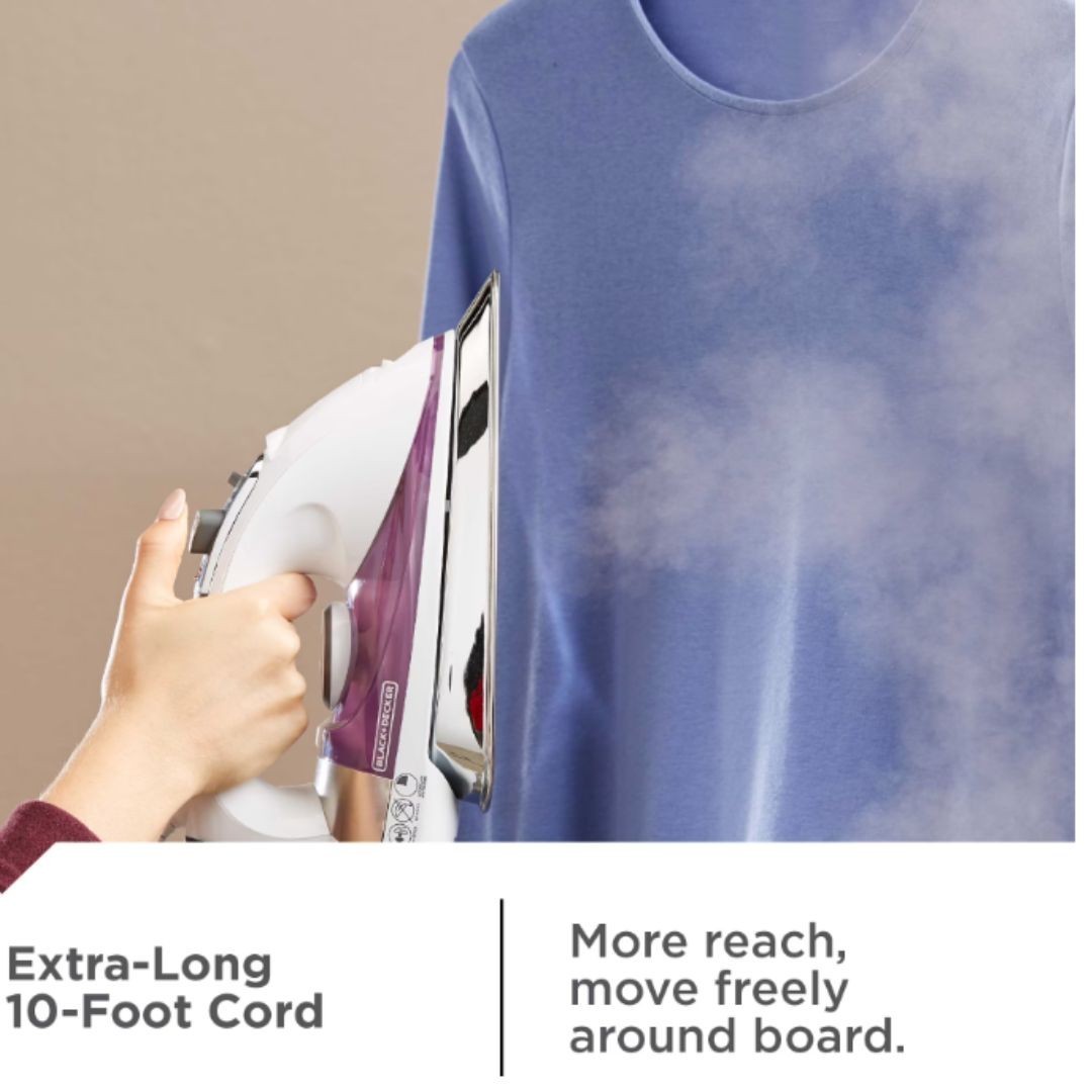 BLACK+DECKER Steam Iron for Clothes, 1500W, Stainless Steel Soleplate, Auto Shut