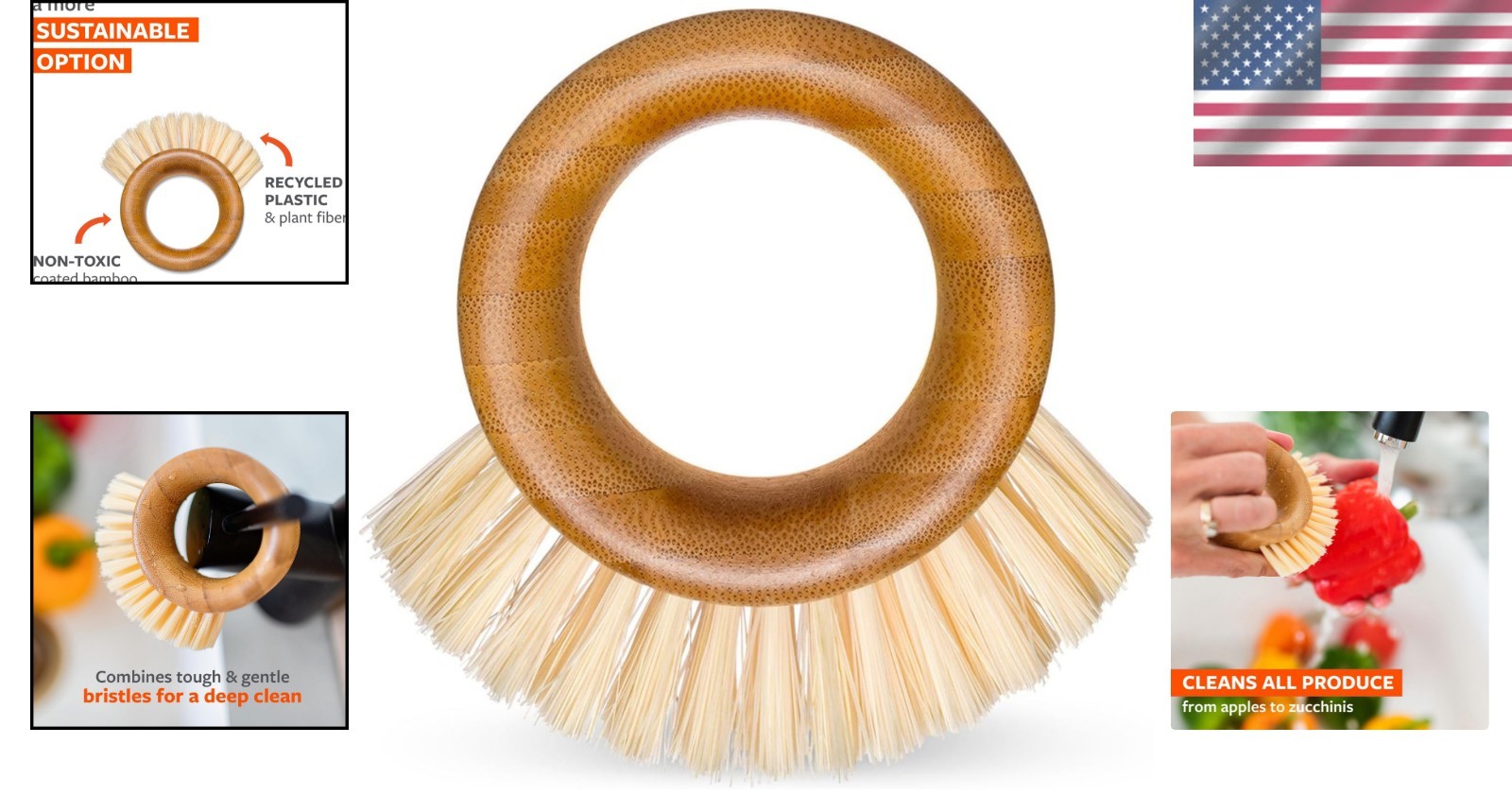 Vegetable Fruit Scrub Brush Eco Friendly Bamboo Produce Cleaner 1pc