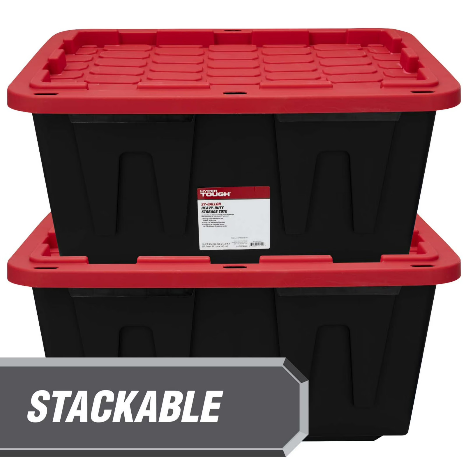 Hyper Tough 27 Gallon Heavy Duty Storage Bin – Black & Red Snap Lid Container
