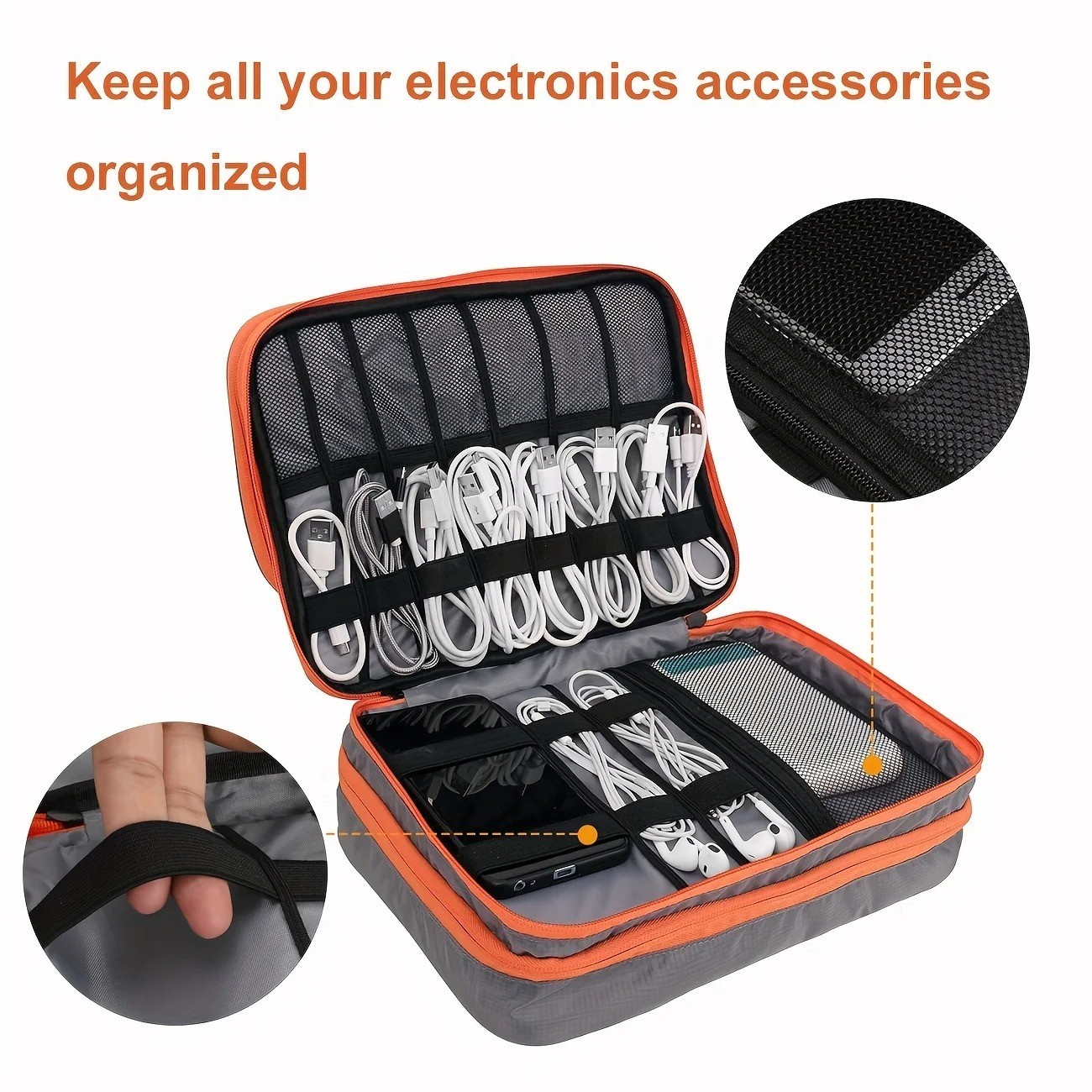 Travel Cable Organizer Bag Waterproof Electronics Accessories Storage-Case Pouch