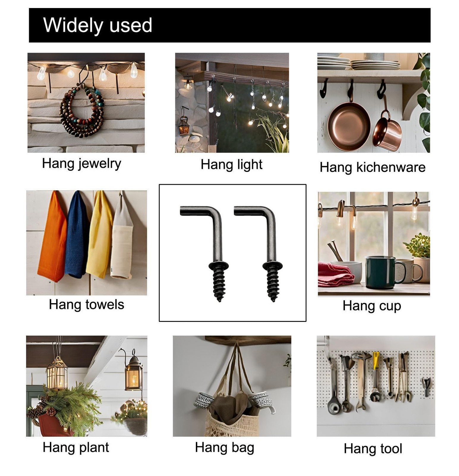 100 Pcs Black Bronze Screw In Hooks Small 5/8″ L Shape Hooks 1 Shape Right Angle