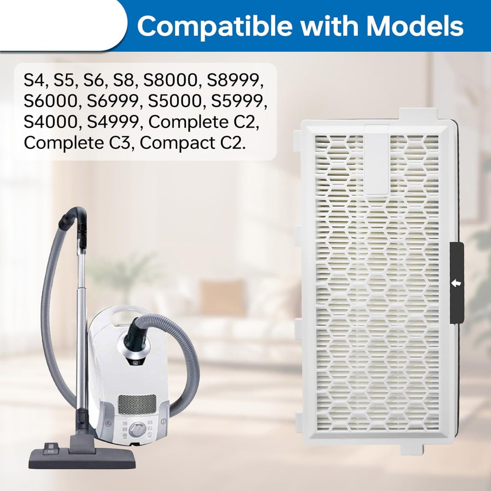 2* HEPA Replacement Filters For Miele AirClean Complete C3, Compact C2;