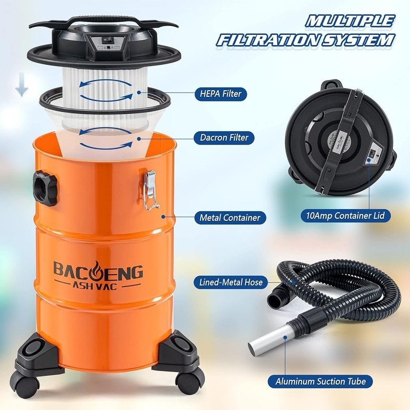Powerful Fireplace Vacuum 1200W 10A Hot Ash Cleaner Bagless HEPA Filter New