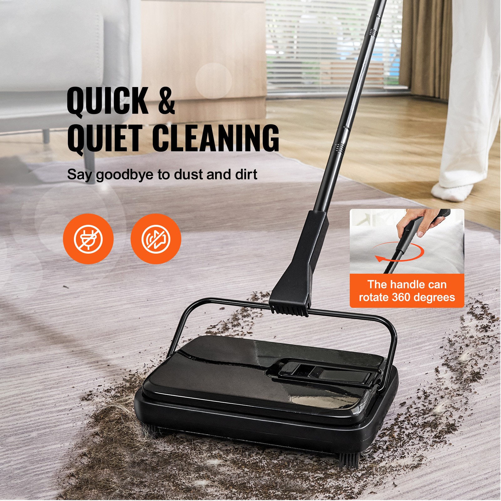 VEVOR Carpet Sweeper Floor Sweeper Manual 7.87 in Sweeping Paths Non Electric