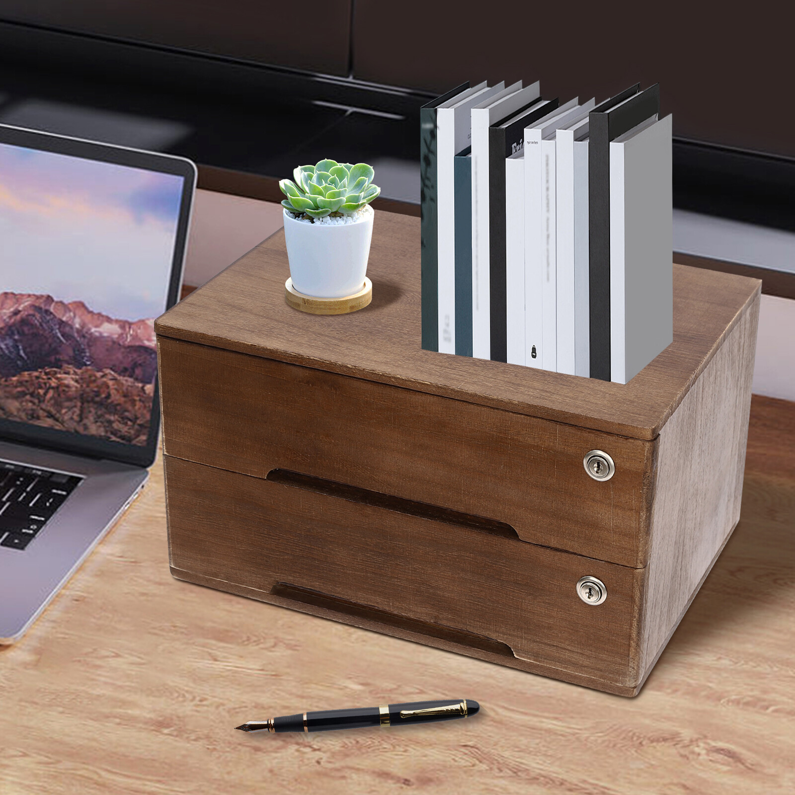 Wooden Desktop Jewelry Drawer Storage Box Table Cabinet Holder Organizer Chest
