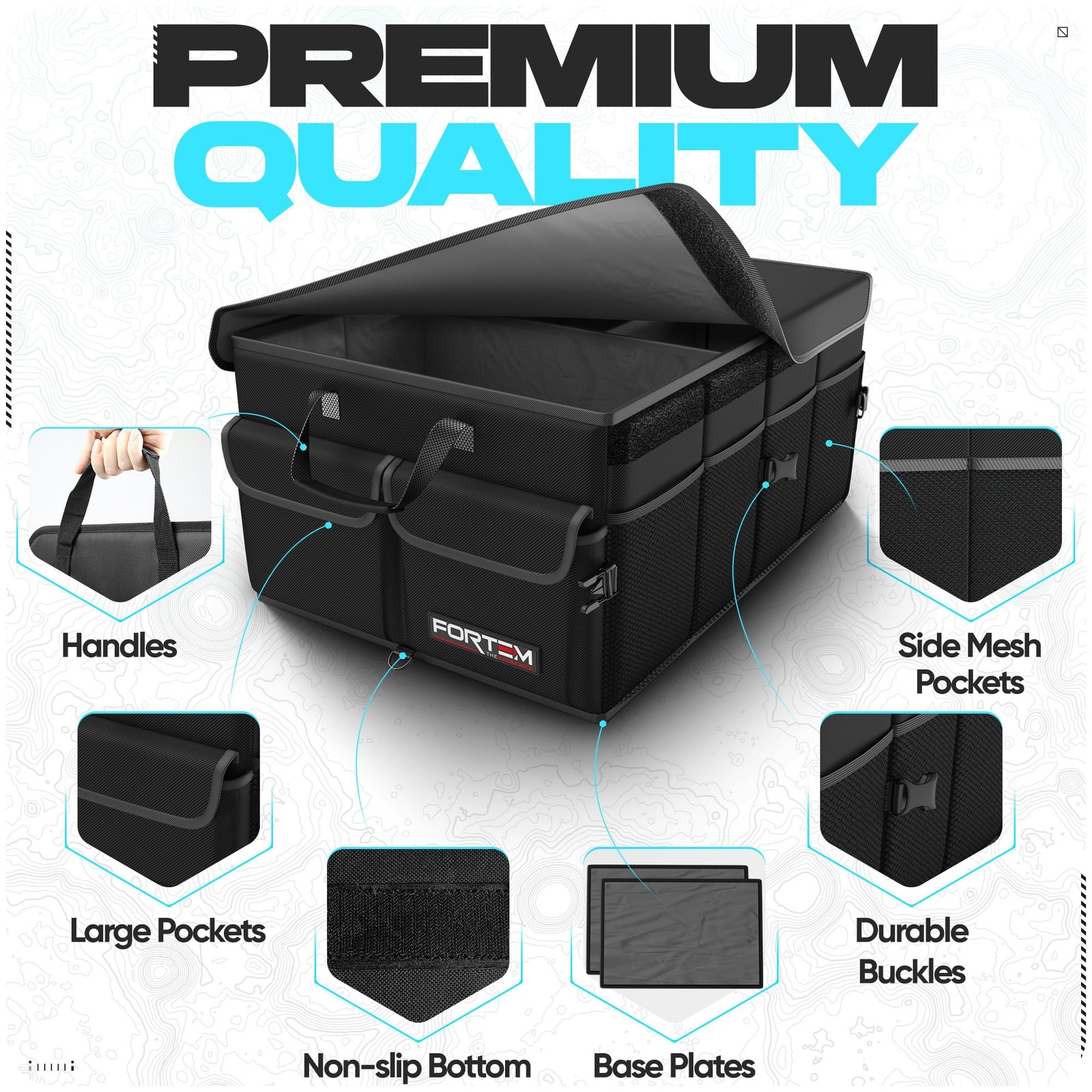 Fortem Car Trunk Organizer, Car Storage Organizer, Car Accessories, Collapsible