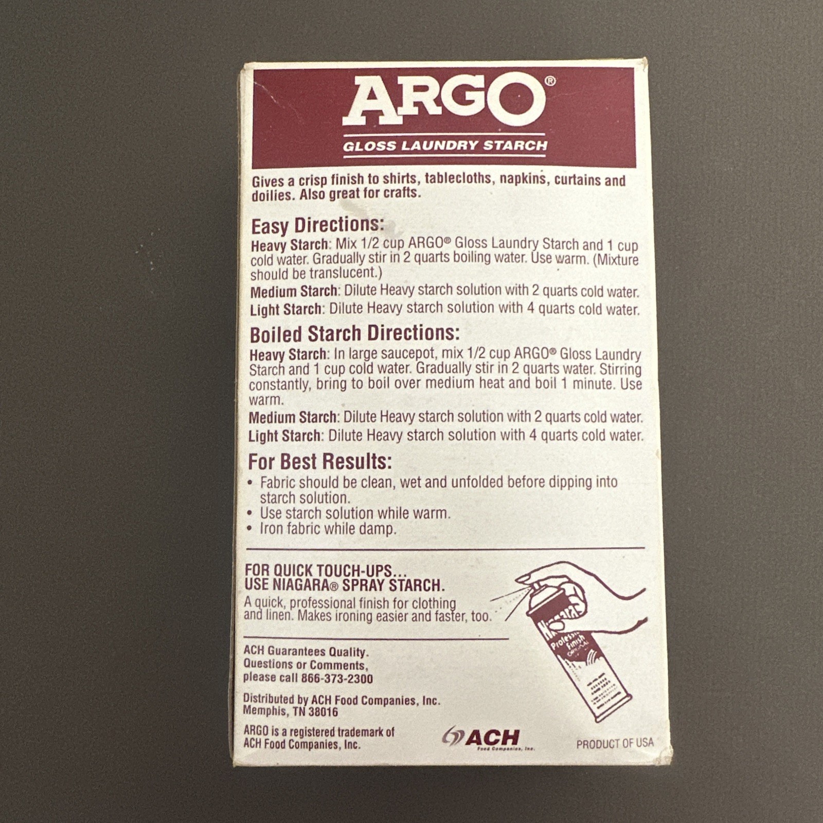 ARGO Gloss Laundry Starch Red – Easy to Use Crisp Finish 16oz (1lb) made in USA