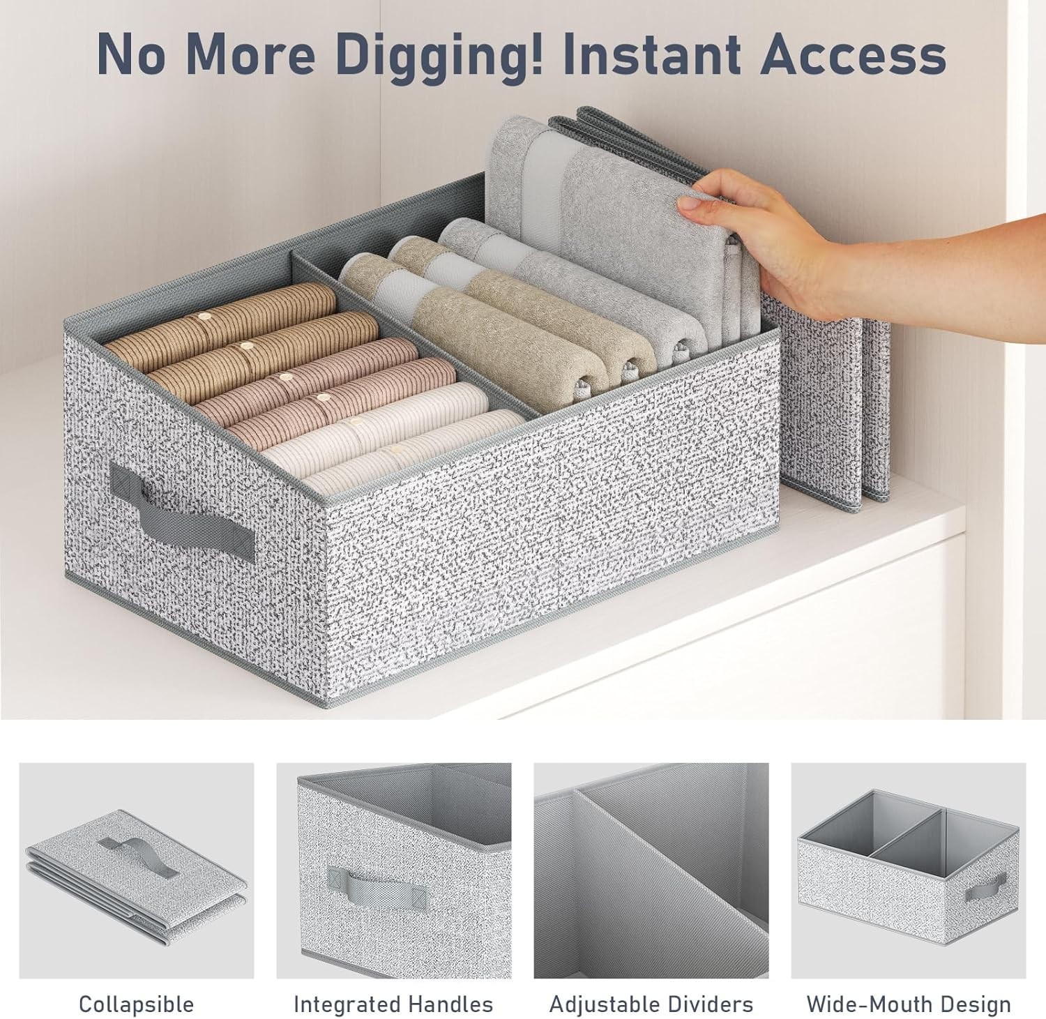 Closet Storage Bins Trapezoid Fabric Organizers 6 Pack with Handles Divider