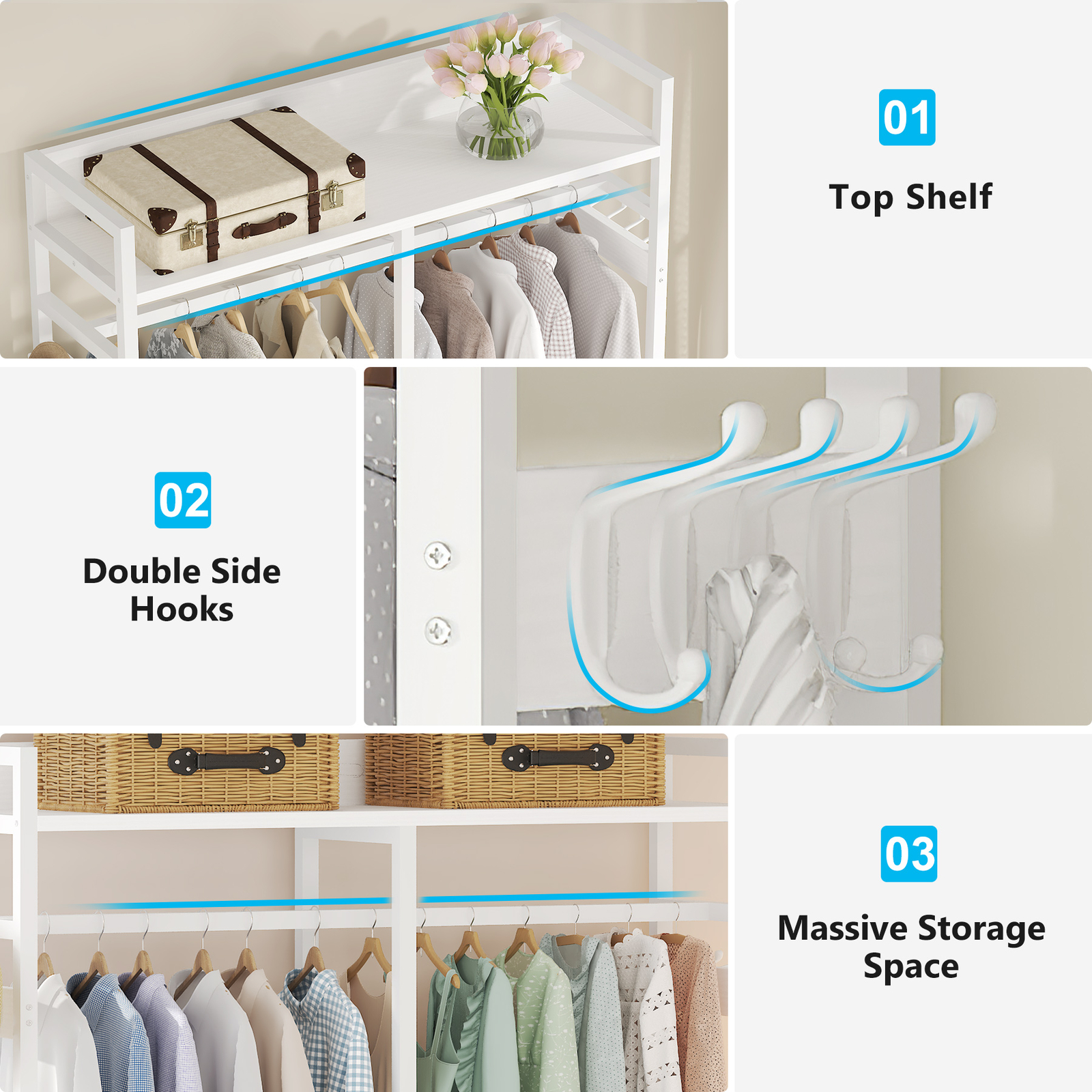 Tribesigns Closet Organizer with 4 Large Drawers, Clothes Garment Rack with Hook