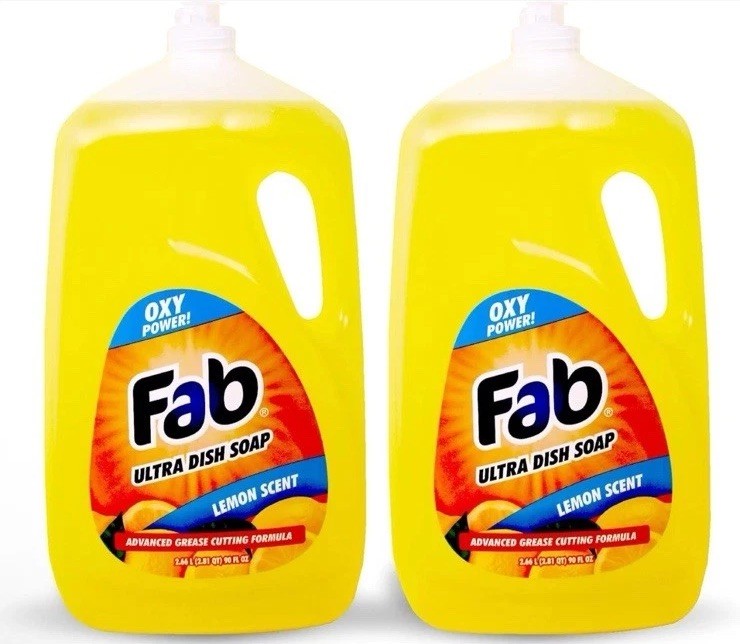 2X Fab Liquid Dish Soap, Lemon Scent, 90 Fl Oz Powerful Grease-Cutting New OH