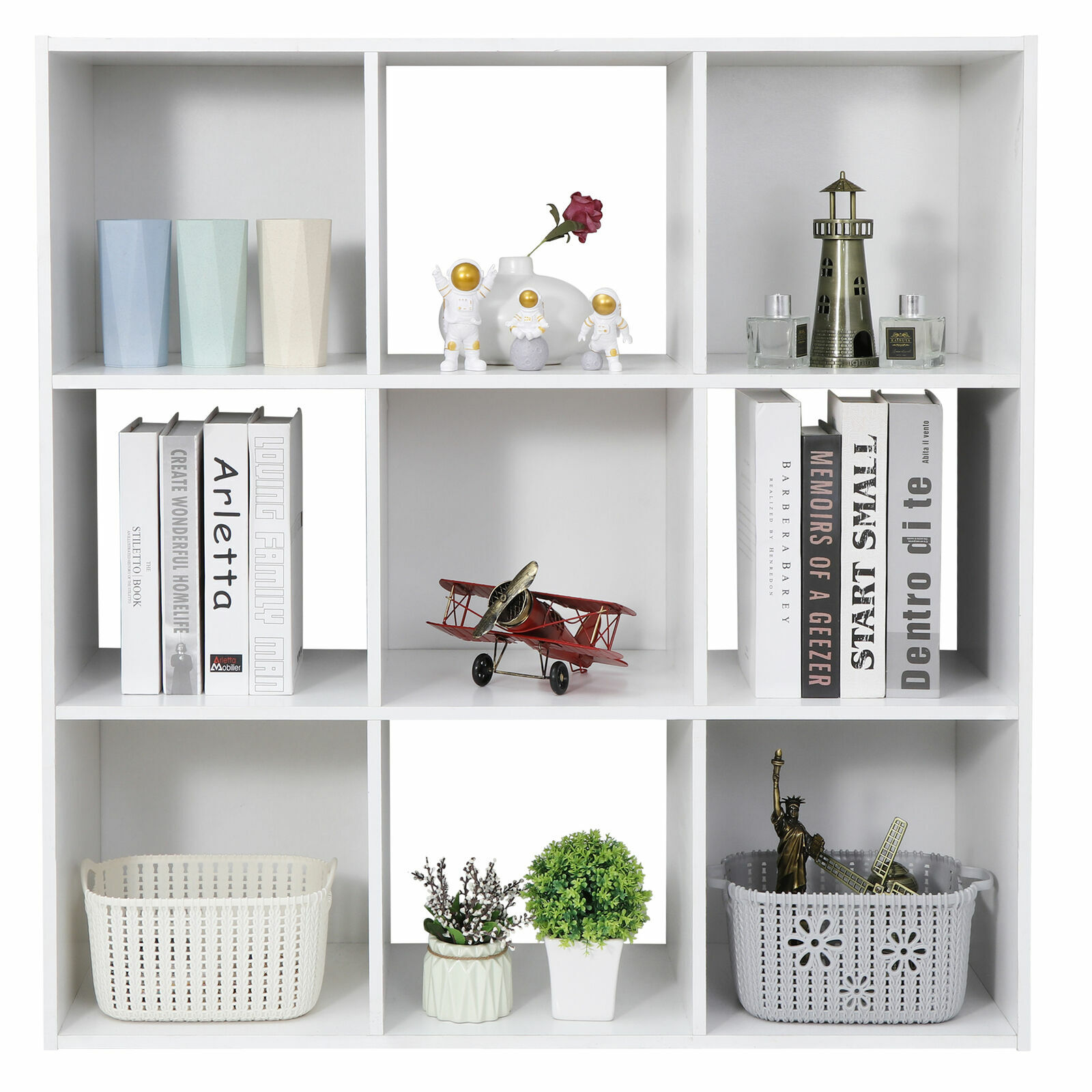 9-Cube White Closet Organizer Storage Shelves Save Space Study Bookshelves