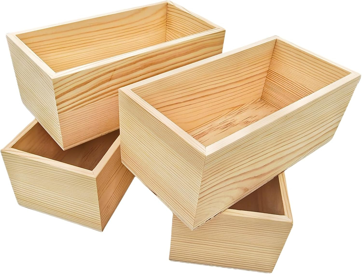 4 Pack Unfinished Wooden Craft Storage Organiser Boxes, 8 X 4 X 3 Inch Rectangle