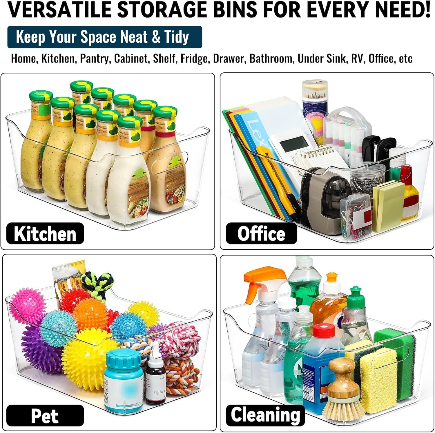 Landneoo XL Storage Bins Clear Thick Plastic Shatterproof w/ Labels (12-Pk)