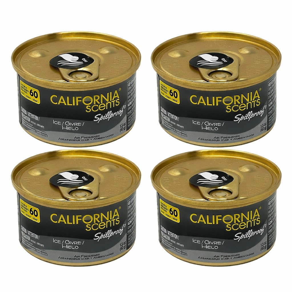 California Scents Ice Car Air Freshener 4 Pack Spillproof Can Odor Eliminator