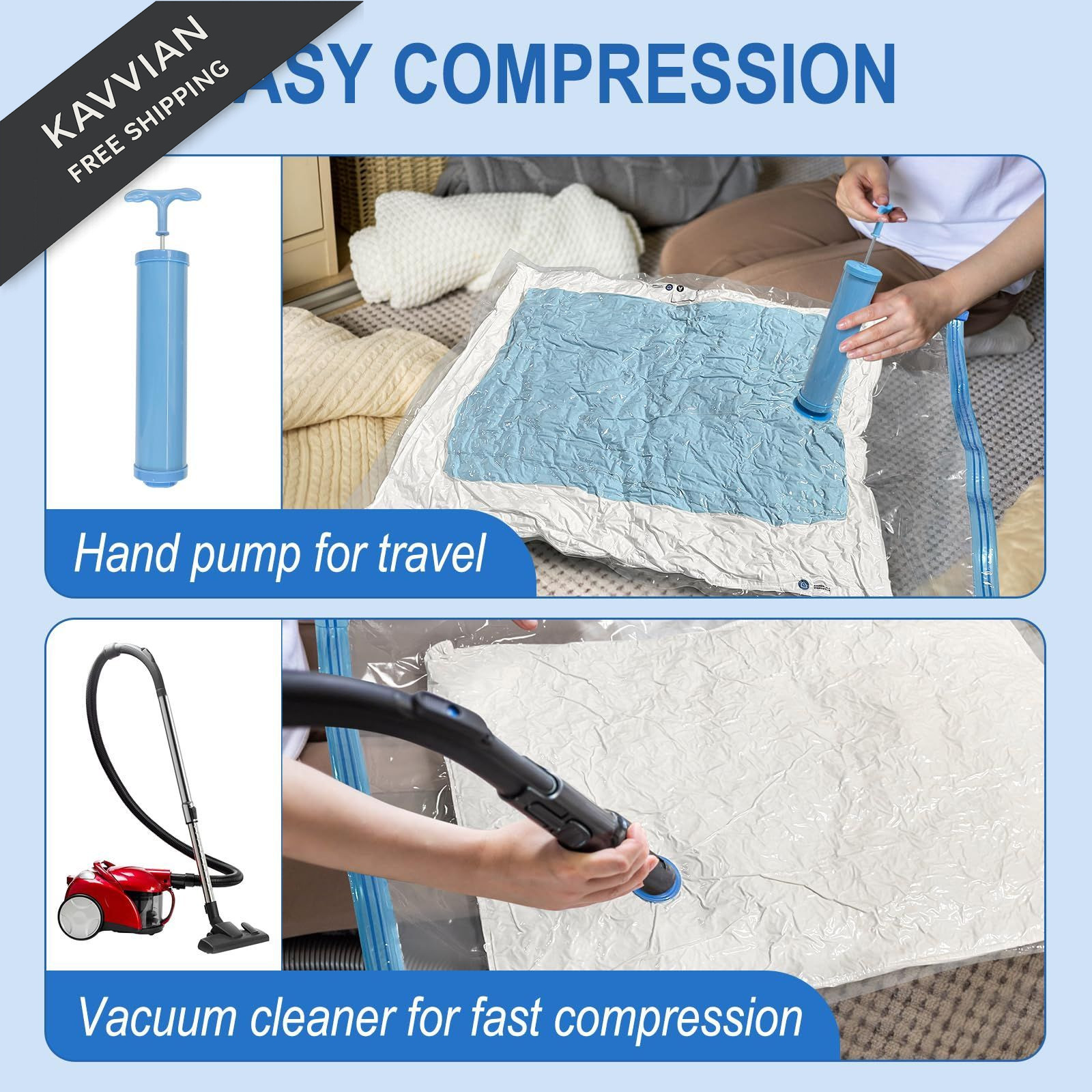 Fygrip Vacuum Storage Bags with Hand Pump, Plastic Packaging 10 Medium, Clear