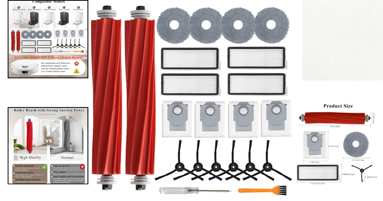 Roborock Qrevo S/Plus/Pro/MaxV 22-Pack Accessory Set – Filters, Brushes & More
