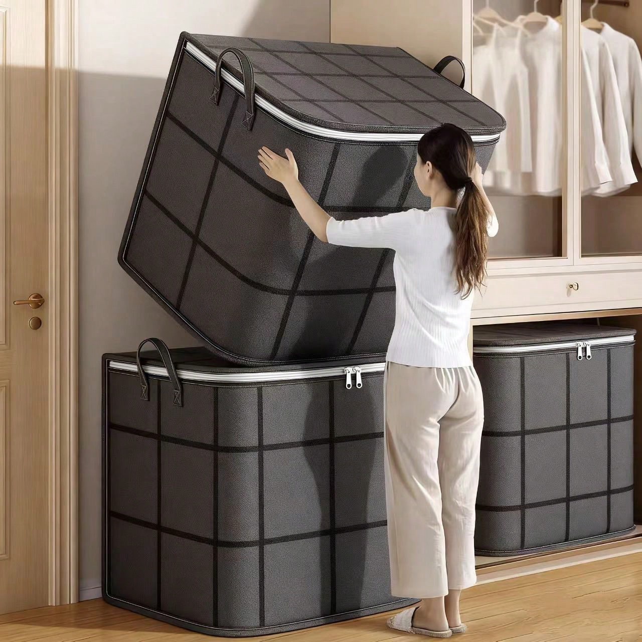 1pc XL Capacity Foldable Clothes Storage Bag, Home Goods,Blanket Dust Cover Bag