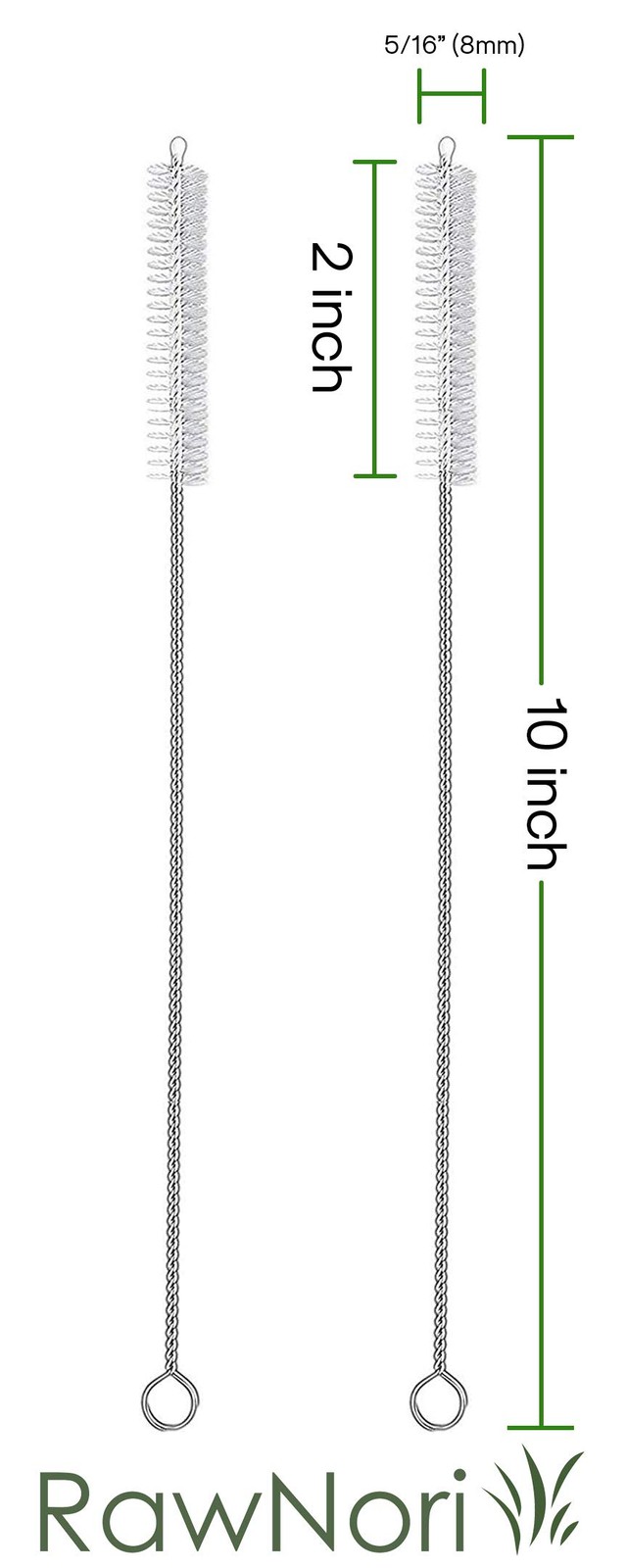 2 Drinking Straw Cleaning Brush Long – Bristle 2 Count, Stainless Steel