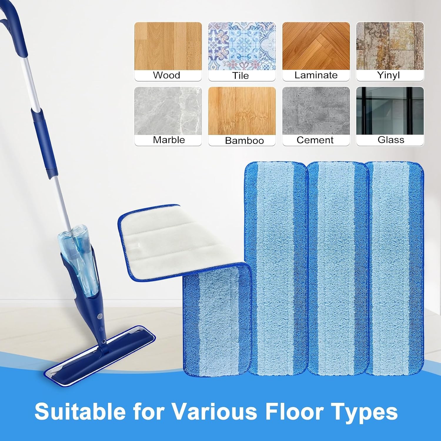 4 Pack Mop Replacement Pads Compatible with Bona Mop,Microfiber Cleaning Pad for