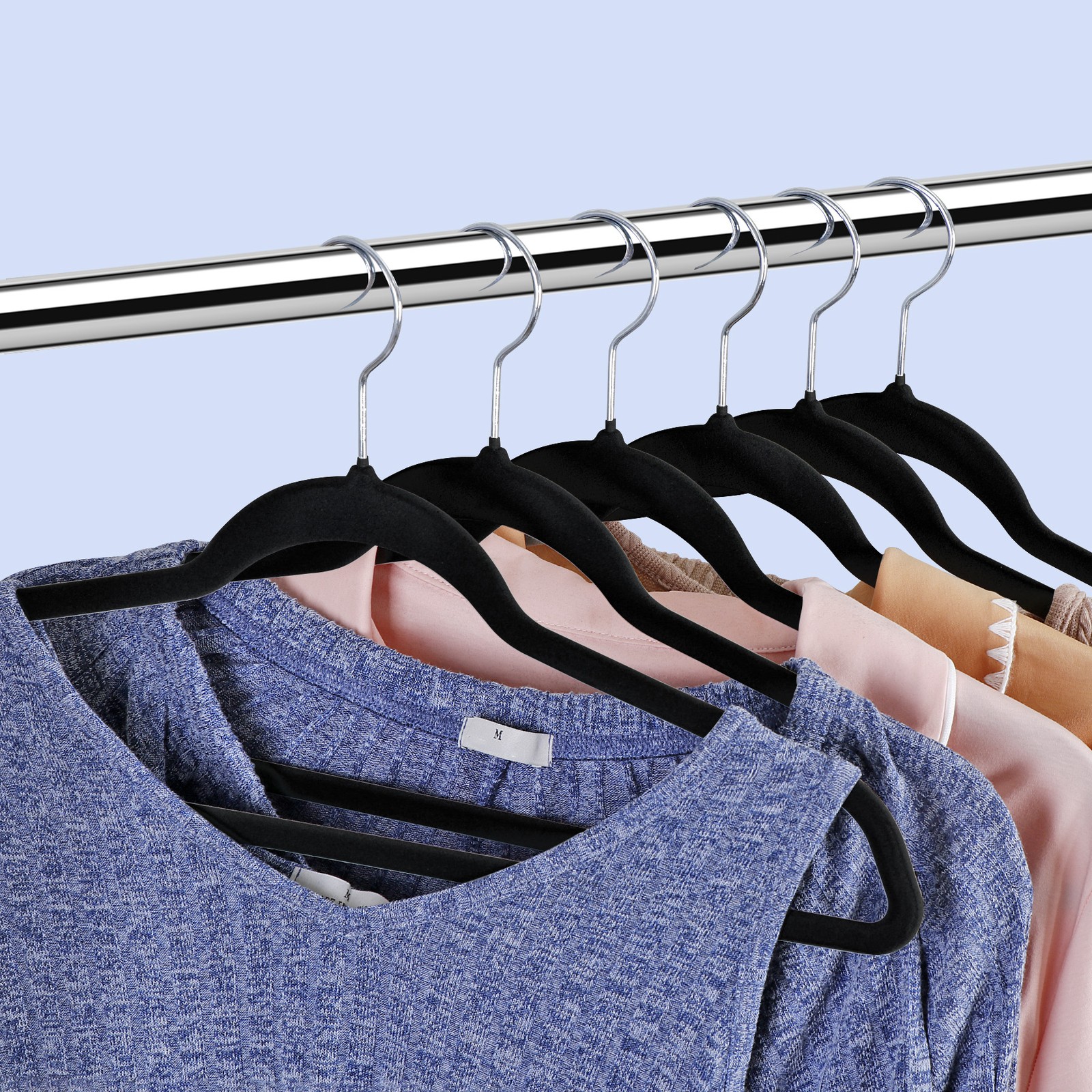 100 Pack Velvet Hangers Flocked Non-Slip Clothes Hangers 360° Swivel Hook Black