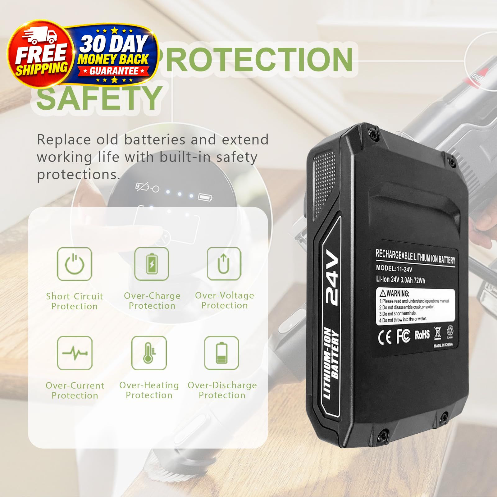 24V 3.0Ah Battery Replacement for Bissell CleanView XR Cordless Vacuum