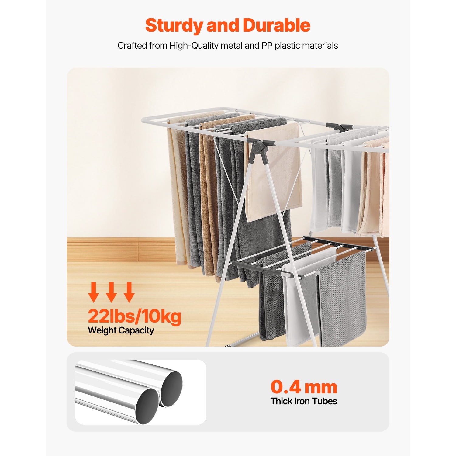 KFFKFF Foldable 2-Tier Clothes Drying Rack, Laundry Rack with Adjustable Height