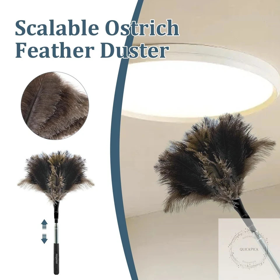 Extendable Feather Duster 47 inches Fluffy Long Handle Reusable Feather Duster