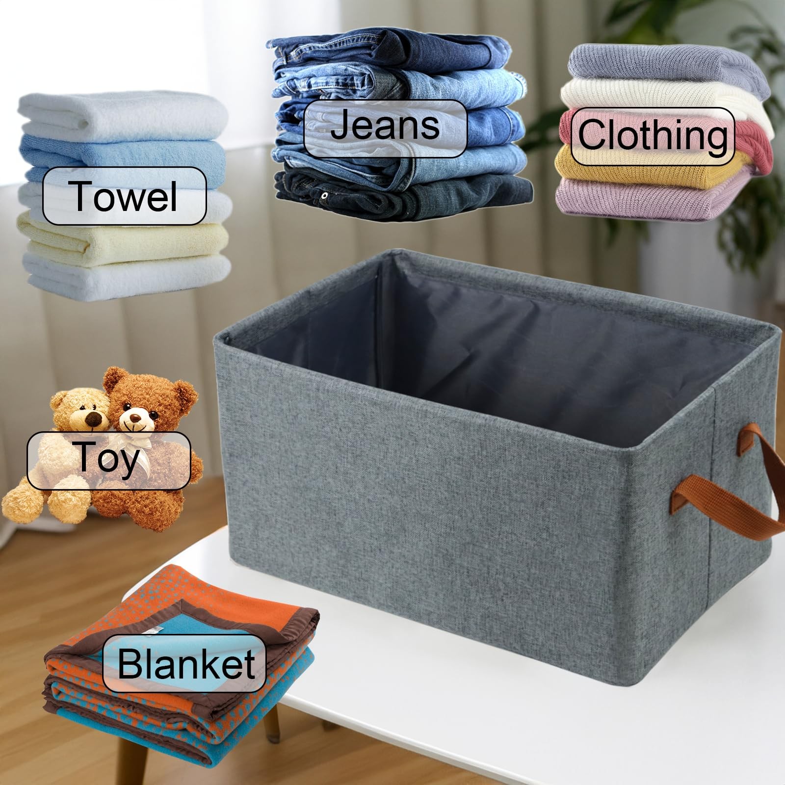 Fordonral 4 Pcs Fabric Storage Bins, Organization Baskets for Shelves, Gray