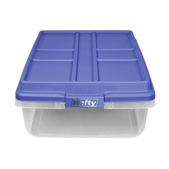 , 40 Quart Clear Storage Bin, Latched Storage Container, with HI-RISE Blue Lid