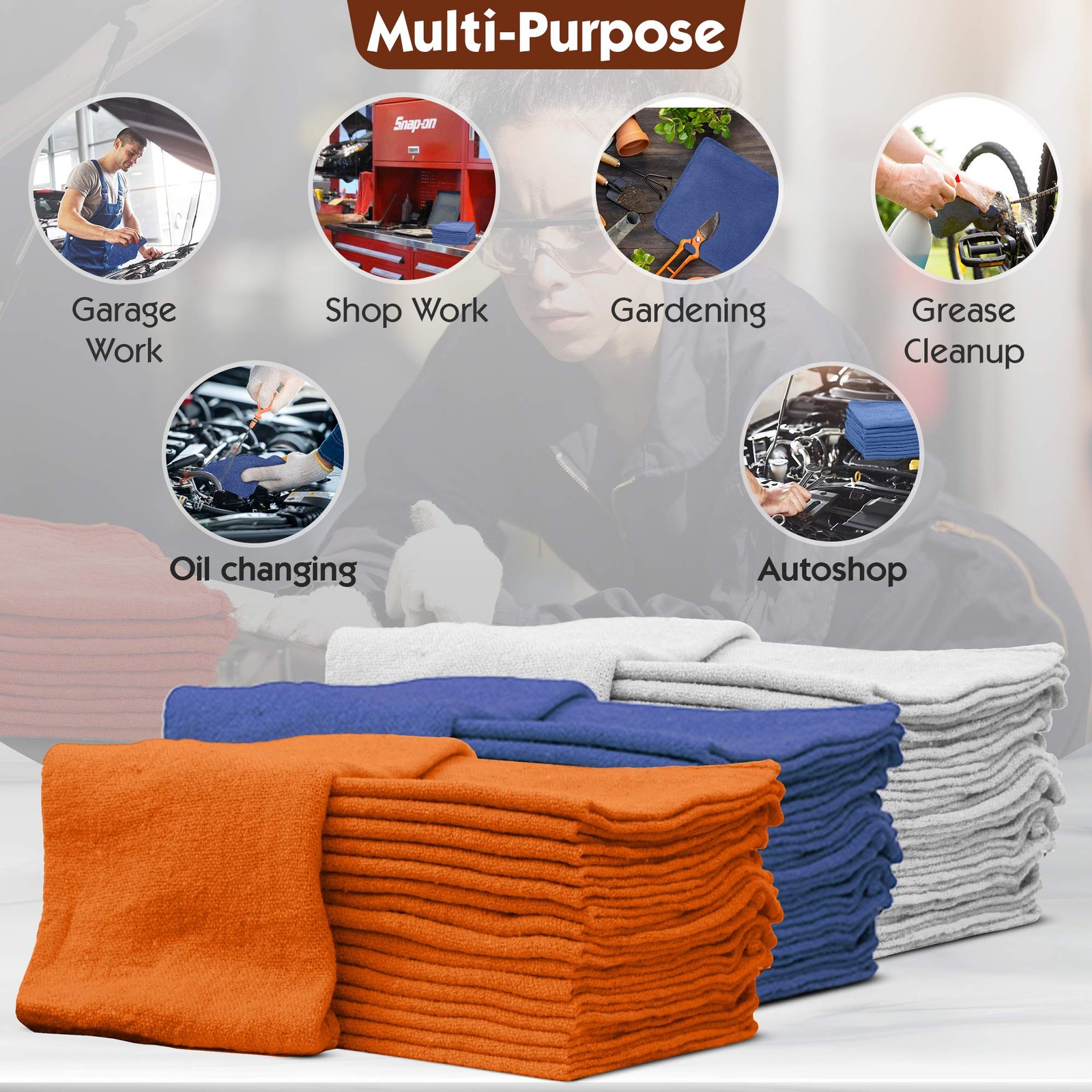 Bulk Auto Mechanic Shop Towels 25 Pack, 100% Cotton, 14″x14″ Rags