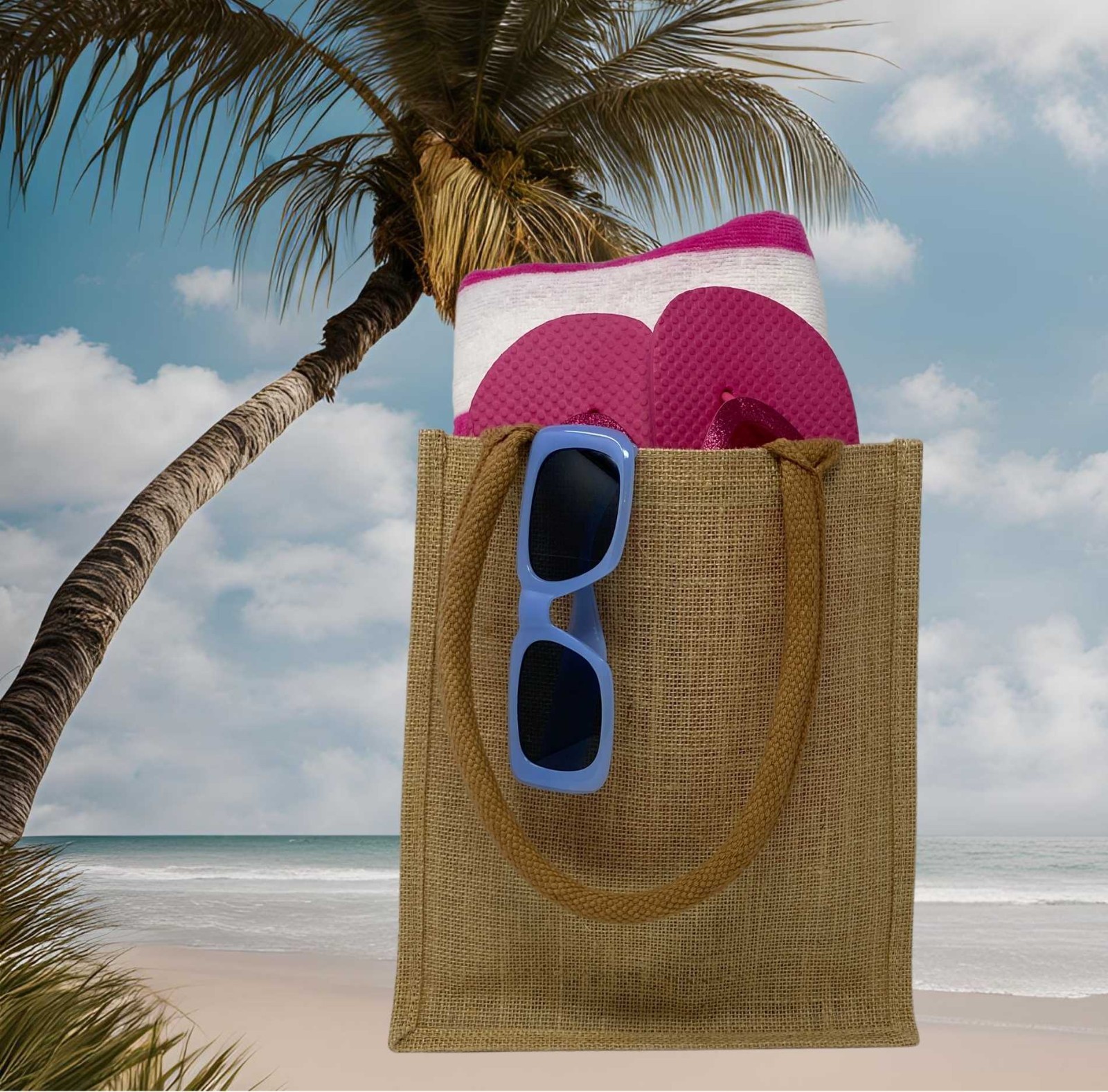Jute Burlap Tote Bag with Handles (11 x 9.5 in) Lunch DIY Art Blank Beach