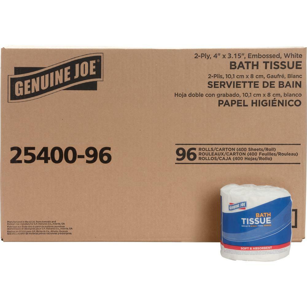 Genuine Joe 2-ply Embossed Bath Tissue Toilet Paper Rolls White 96 Rolls