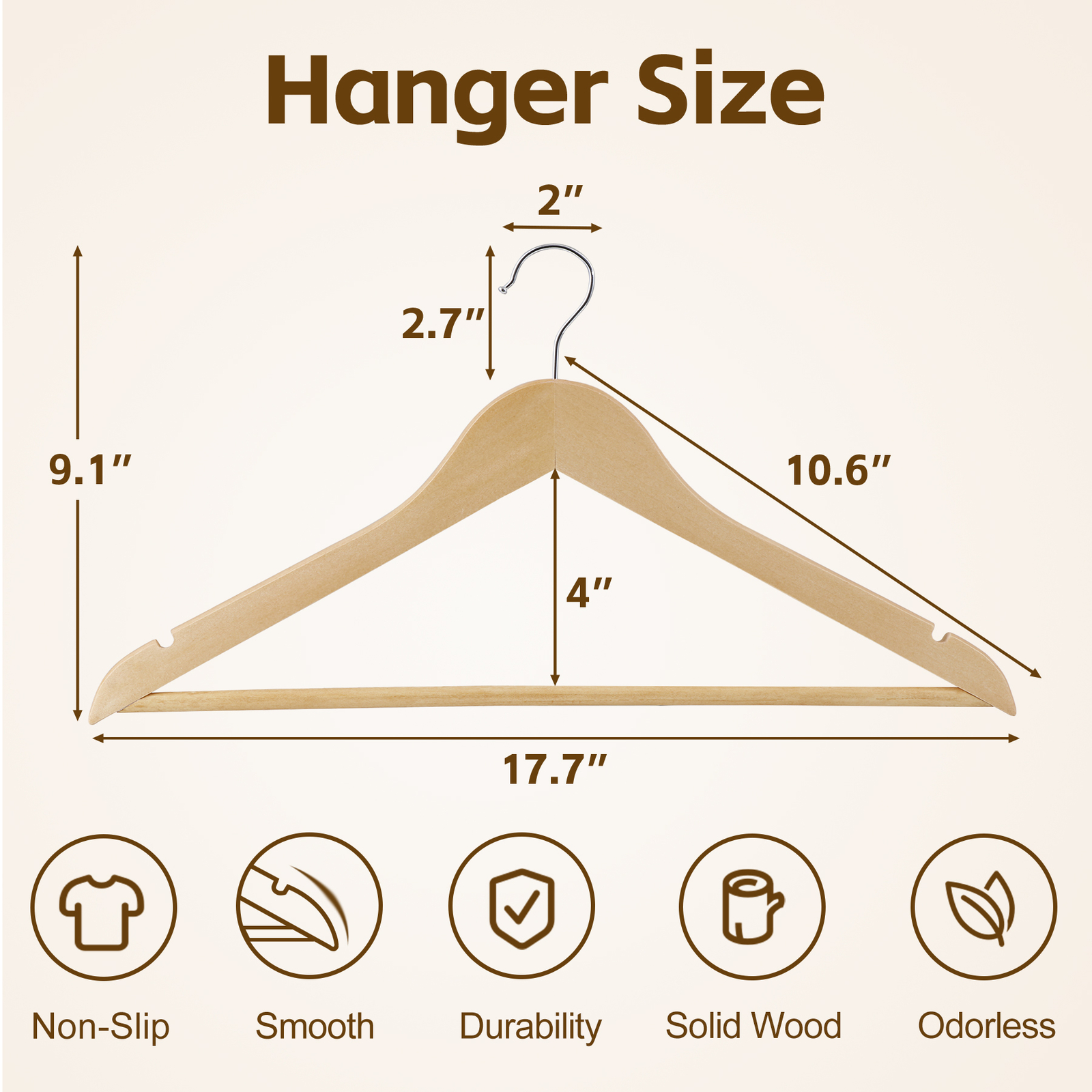 50 Pack Clothes Hangers Premium Natural Finish Suit Pant Dress Coat Hangers Wood