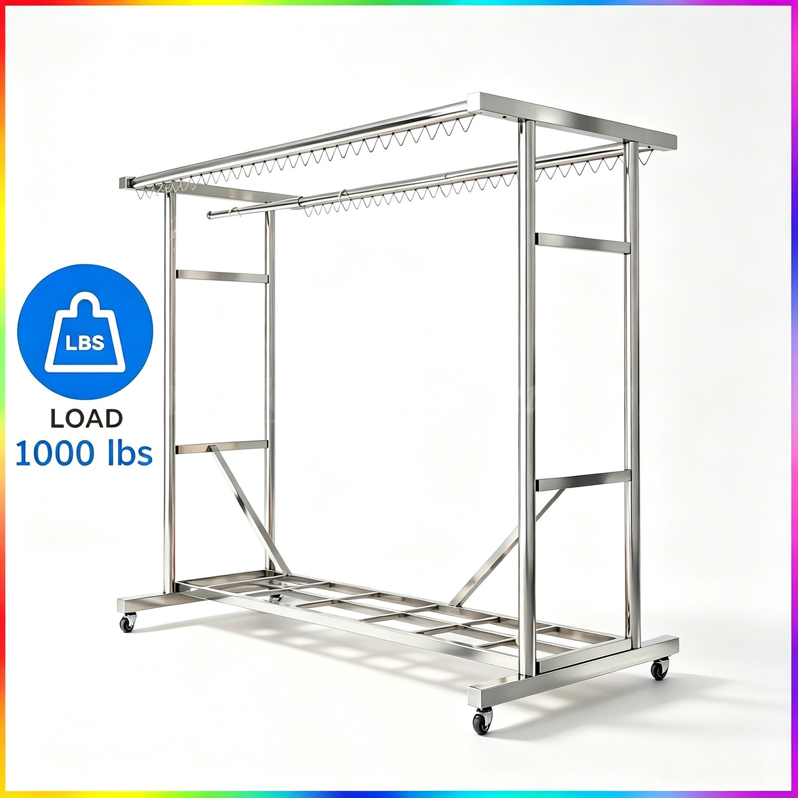 1000LBS Rolling Commercial Clothing Garment Racks Double Rail Garden Adjustable