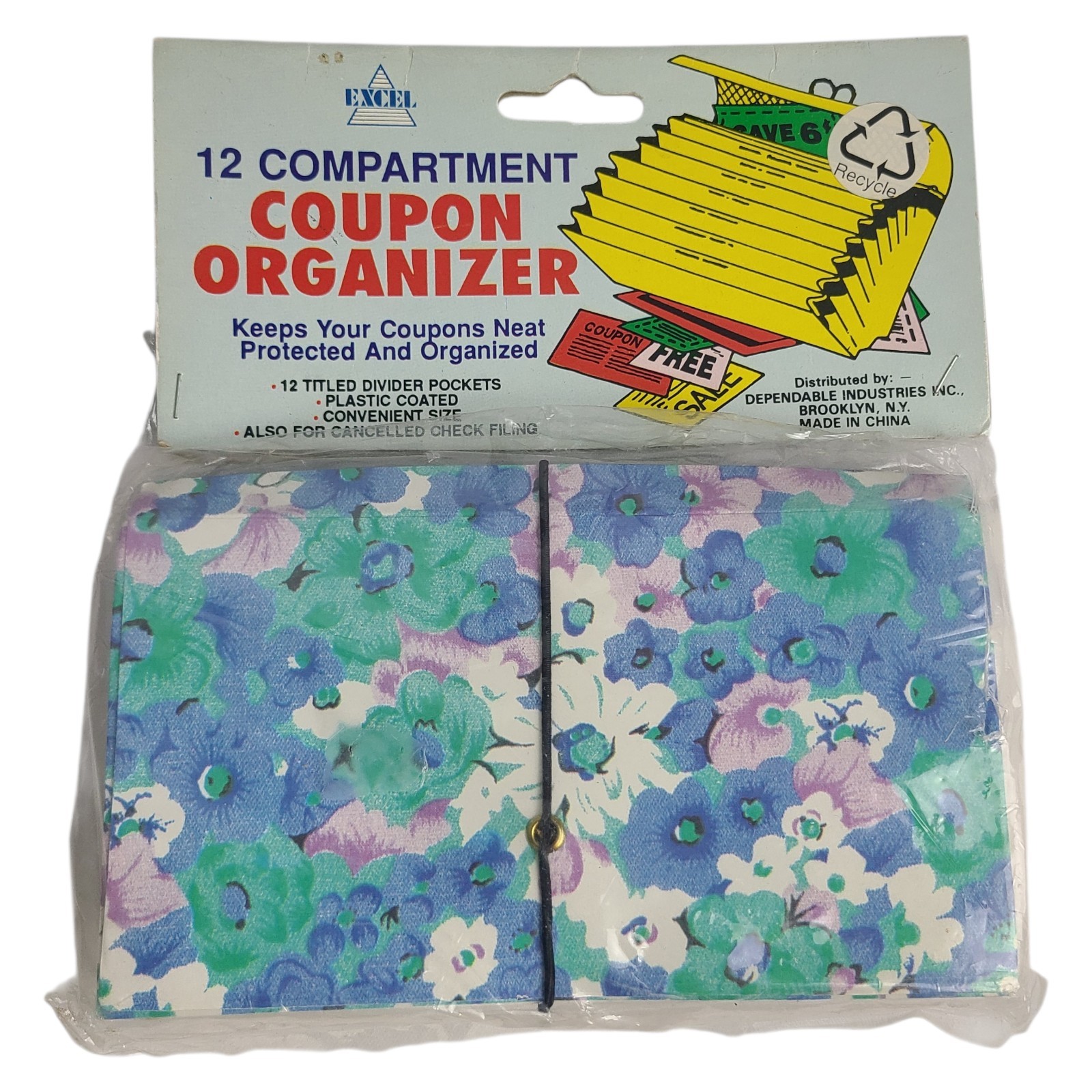 Vintage NOS Coupon Organizer 90s Floral Print Excell 12 Compartment Expandable