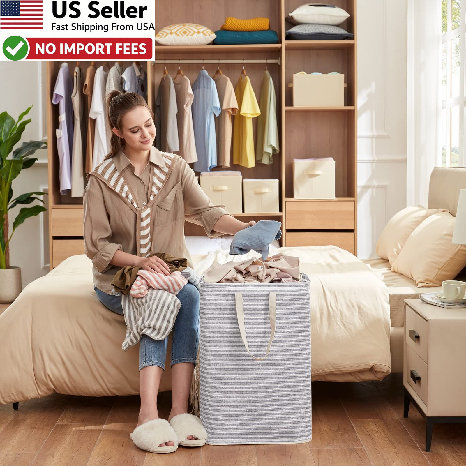 Lifewit 2 Pack Laundry Basket 80L Collapsible Freestanding Hamper Grey FROM USA