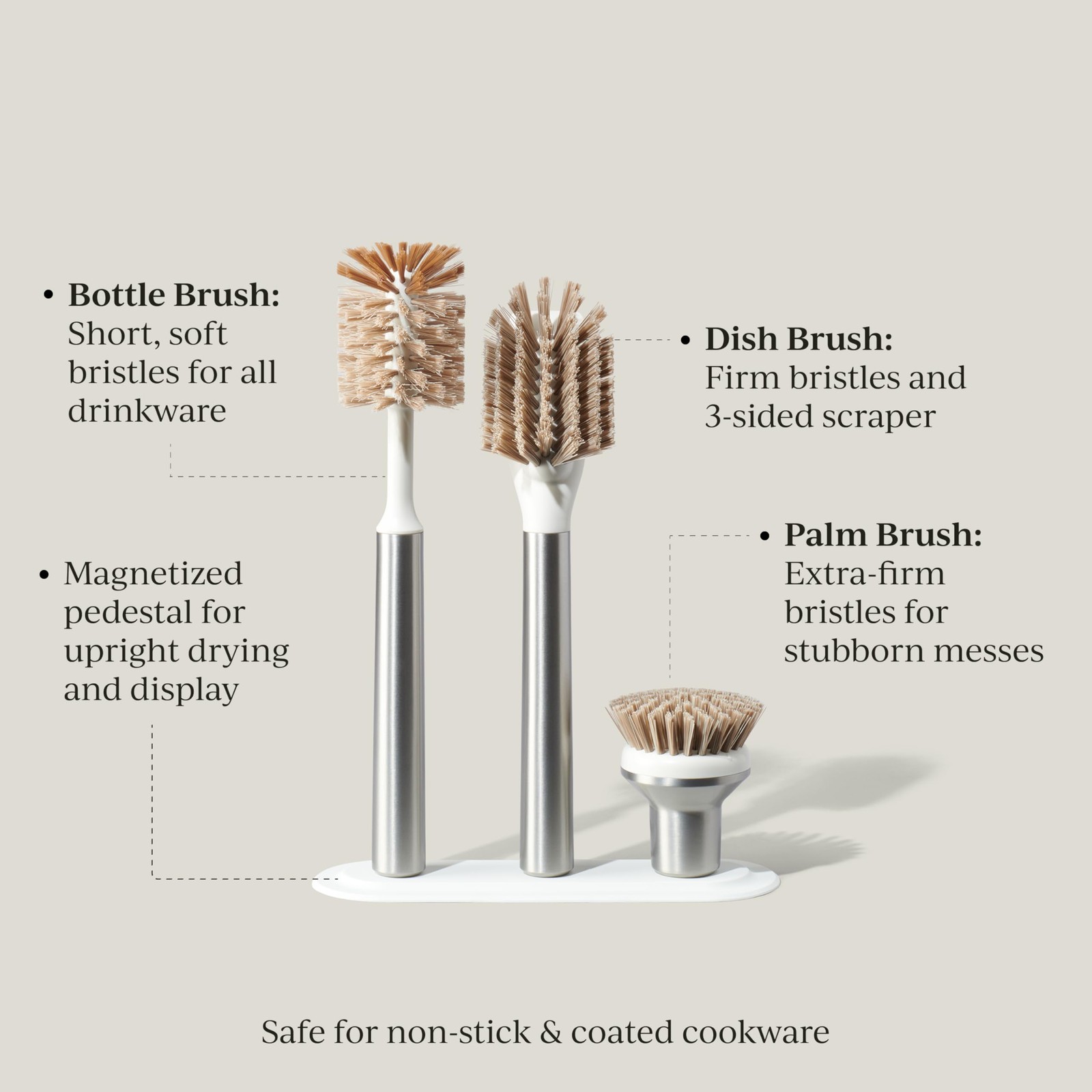 Curio Home Goods Ionic Brush Set, Magnetized to Stand One Size, Steel/Silver