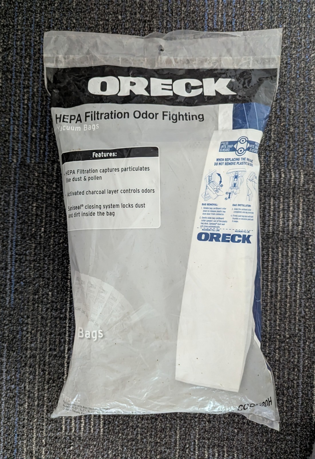 Genuine ORECK Type CC HEPA Filtration Odor Fighting Vacuum Bags 8 Pack (CCPK80H)