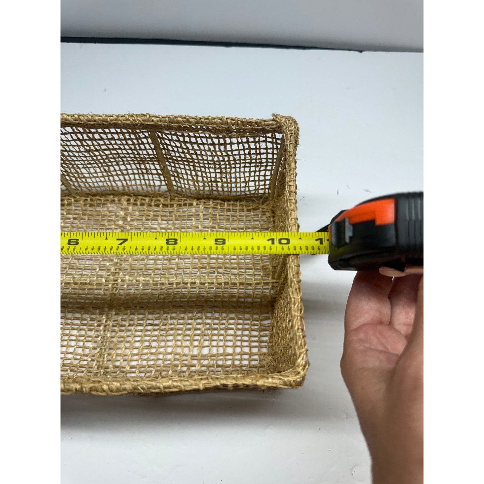 Natural Woven Seagrass Rectangular Storage Basket Open Weave Wire Frame Brown